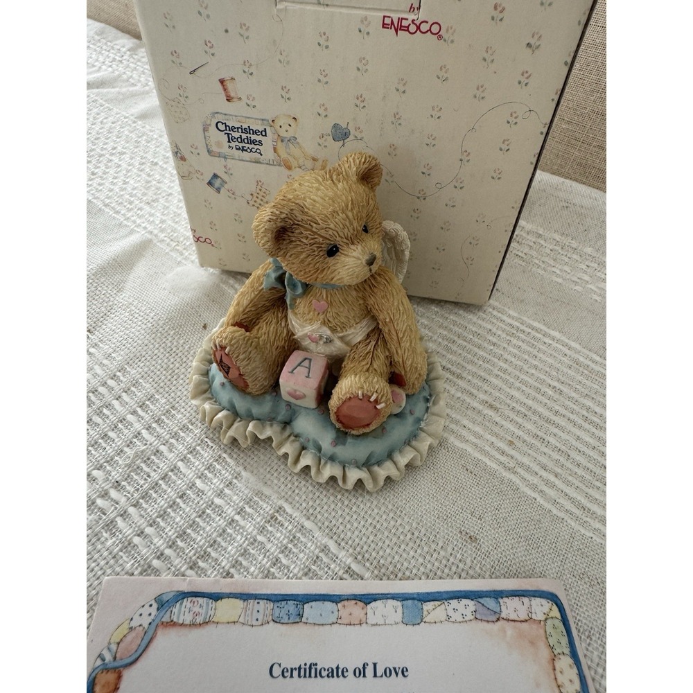Cherished Teddies "Little Bundle of Joy" 1994 Cupid Baby Boy on Pillow Figurine